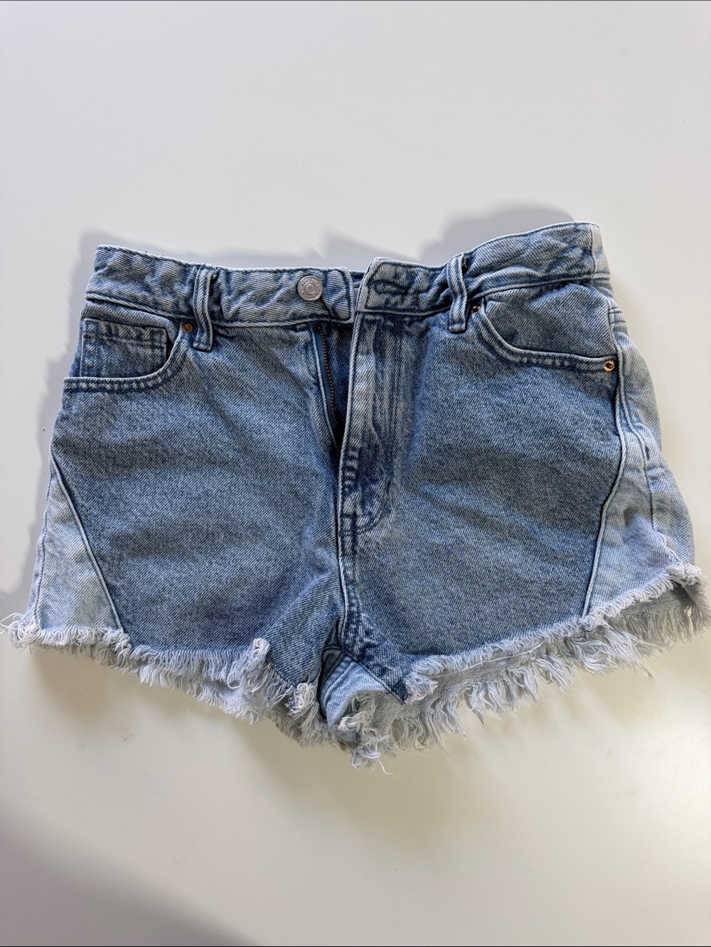 PacSun Washed Light Blue High-Waist Raw Hem Denim Shorts